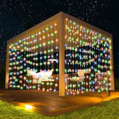 Guirlande rideau solaire LED, guirlande lumineuse féerique étanche d'extérieur pour jardin et terrasse