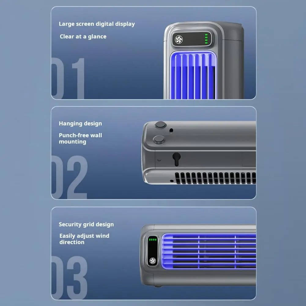 Refroidisseur climatiseur portable, ventilateur de circulation de bureau ou mural sans perçage, batterie 2000 mAh, 3 vitesses, refroidissement silencieux réglable