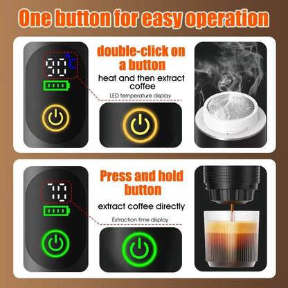 Mini-machine à café portable pour voiture, maison et camping, espresso, capsules et café moulu