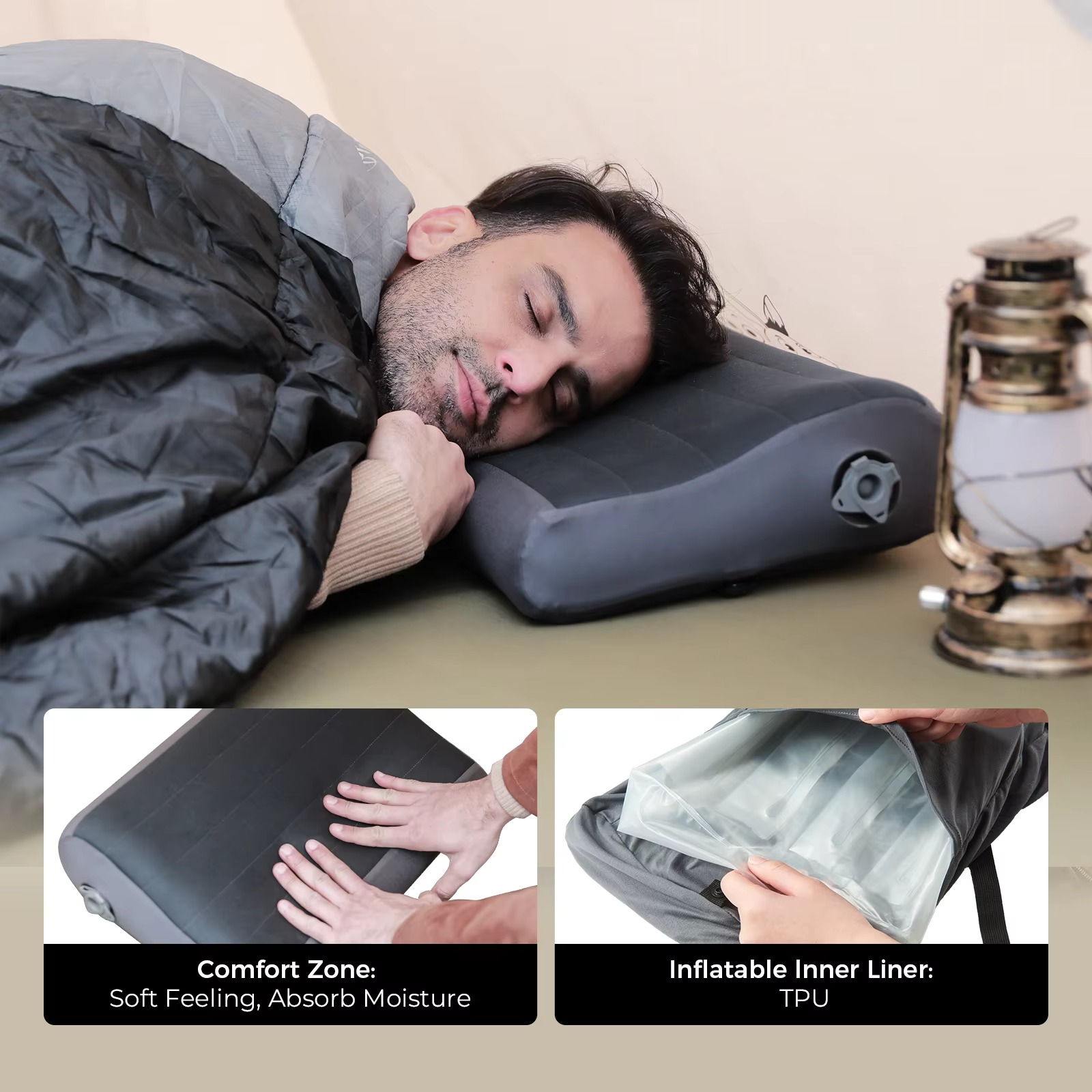 Oreiller de camping gonflable au design léger et portable