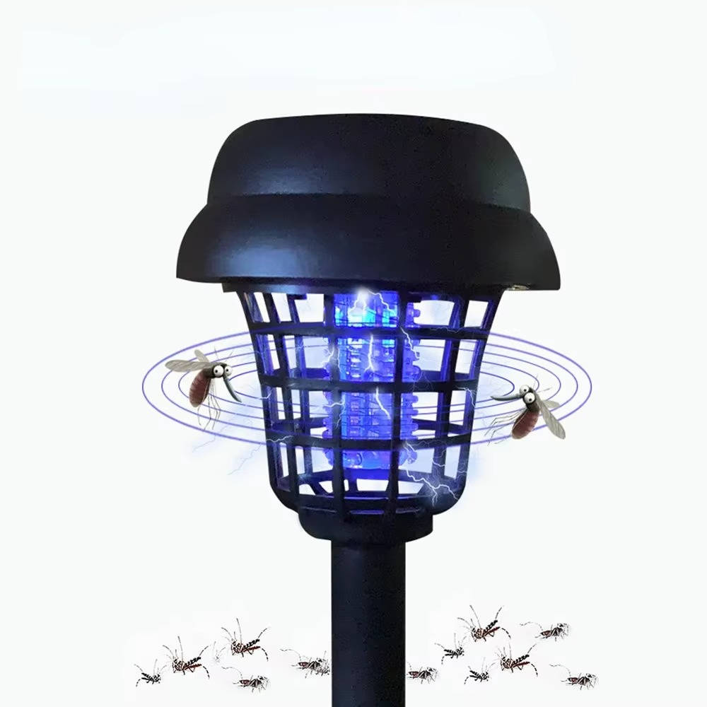 Lampe-piège à moustiques solaire pour terrasses, jardins et confort extérieur, contre moucherons, mouches et insectes, lot de 4
