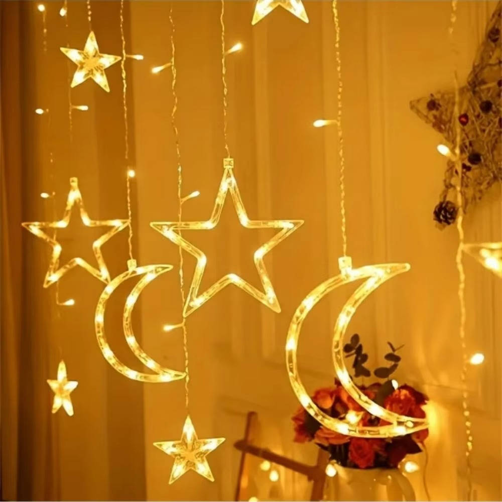 Guirlande rideau lumineuse LED étoiles et lune, 350 cm