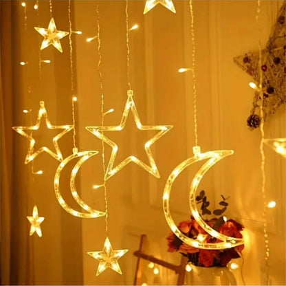 Guirlande rideau lumineuse LED étoiles et lune, 350 cm