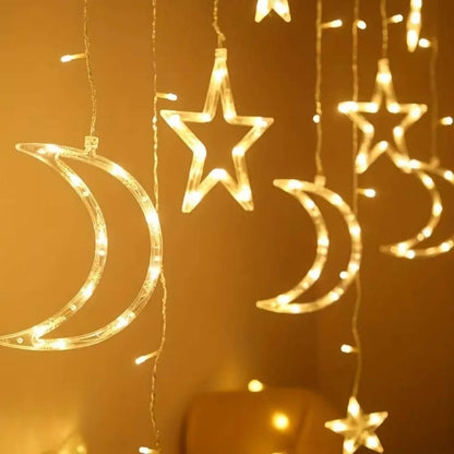 Guirlande rideau lumineuse LED étoiles et lune, 350 cm