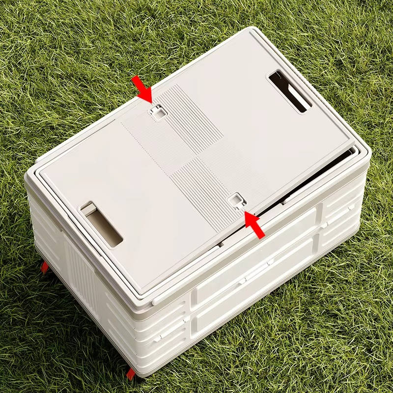 Boîte de rangement d'extérieur pliable portable pour le camping, le pique-nique et le jardin, chariot pliable à roulettes 360° avec couvercle en bois