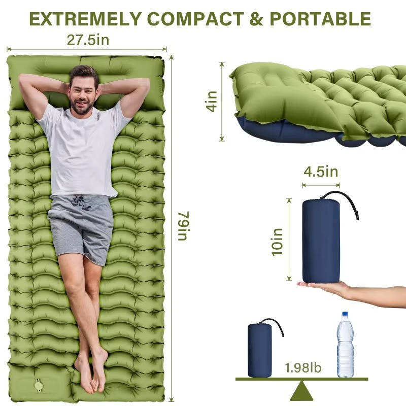 Matelas gonflable ultraléger pour le camping avec oreiller intégré