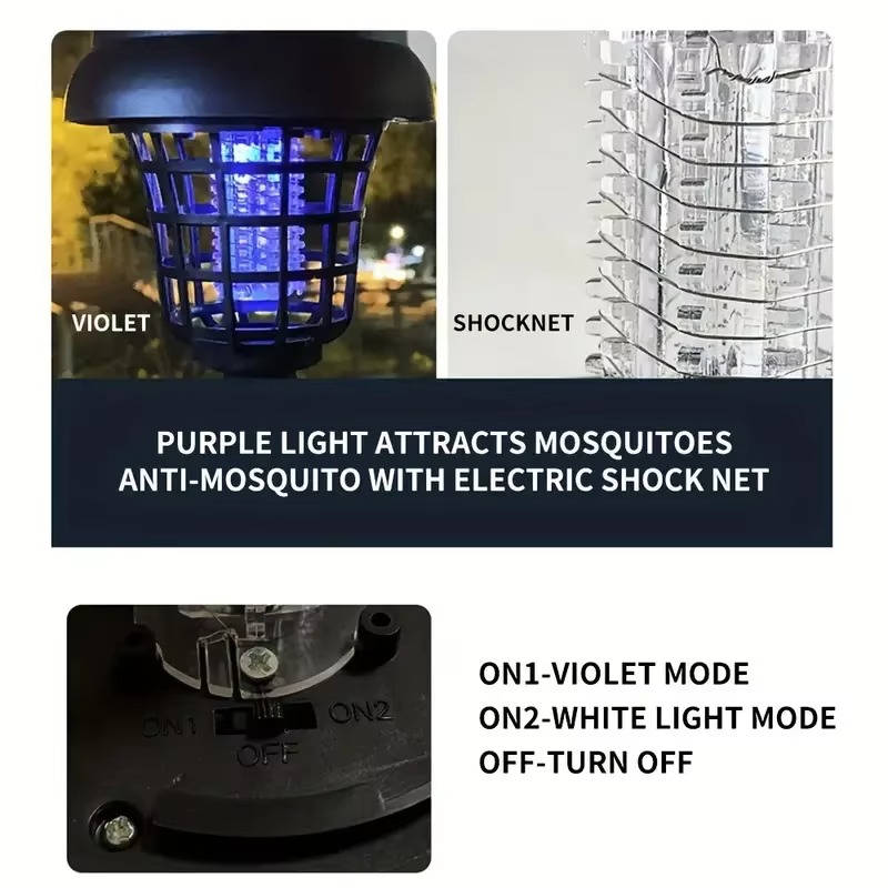Lampe-piège à moustiques solaire pour terrasses, jardins et confort extérieur, contre moucherons, mouches et insectes, lot de 4