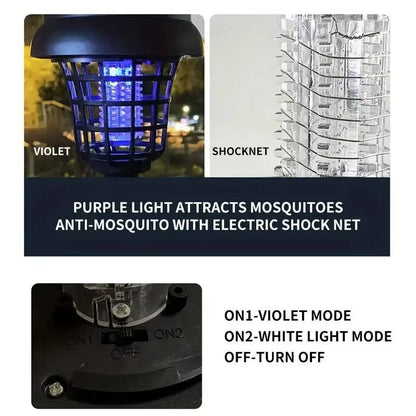 Lampe-piège à moustiques solaire pour terrasses, jardins et confort extérieur, contre moucherons, mouches et insectes, lot de 4