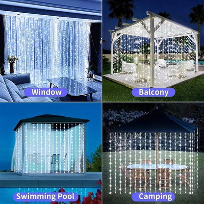 Guirlande rideau solaire LED, guirlande lumineuse féerique étanche d'extérieur pour jardin et terrasse