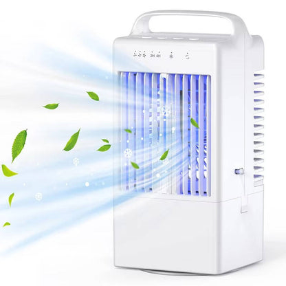 Ventilateur rafraîchissant USB personnel, mini-climatiseur de bureau avec lumière d'ambiance colorée, 4 vitesses et minuteur intelligent