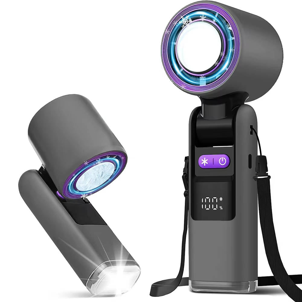Ventilateur portable à main 3 en 1, mini-ventilateur turbo rafraîchissant avec lampe torche, ventilateur personnel rechargeable avec affichage LED de batterie