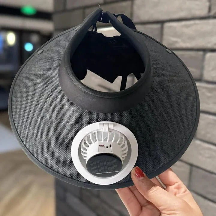 Chapeau de soleil à large bord avec ventilateur solaire