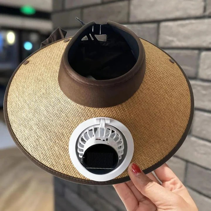 Chapeau de soleil à large bord avec ventilateur solaire