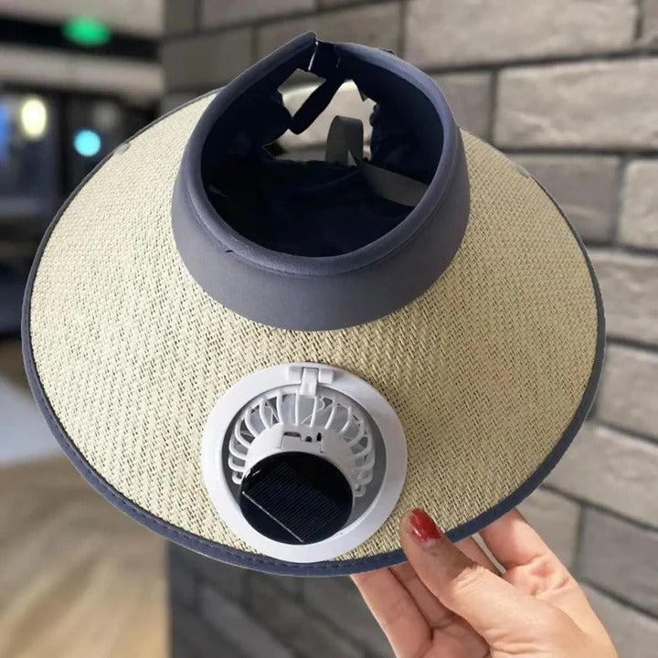 Chapeau de soleil à large bord avec ventilateur solaire