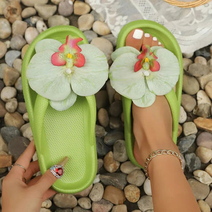 Tongs d'été tropicales à motif orchidée pour femme