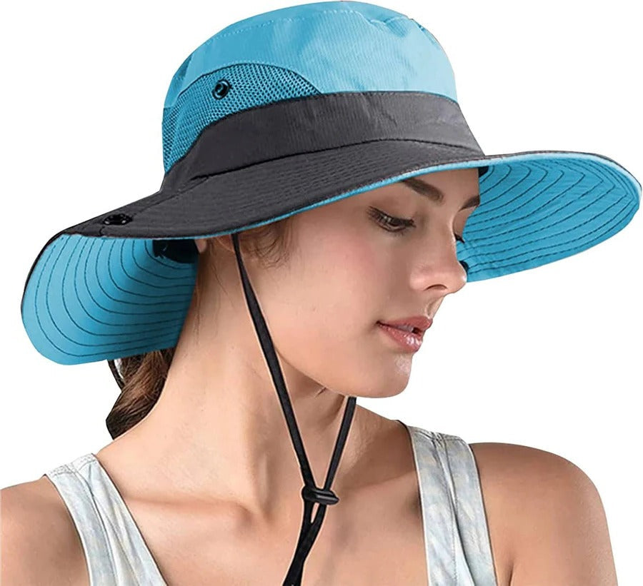 Chapeau de soleil pliable, style pêcheur avec protection UV et sangle réglable
