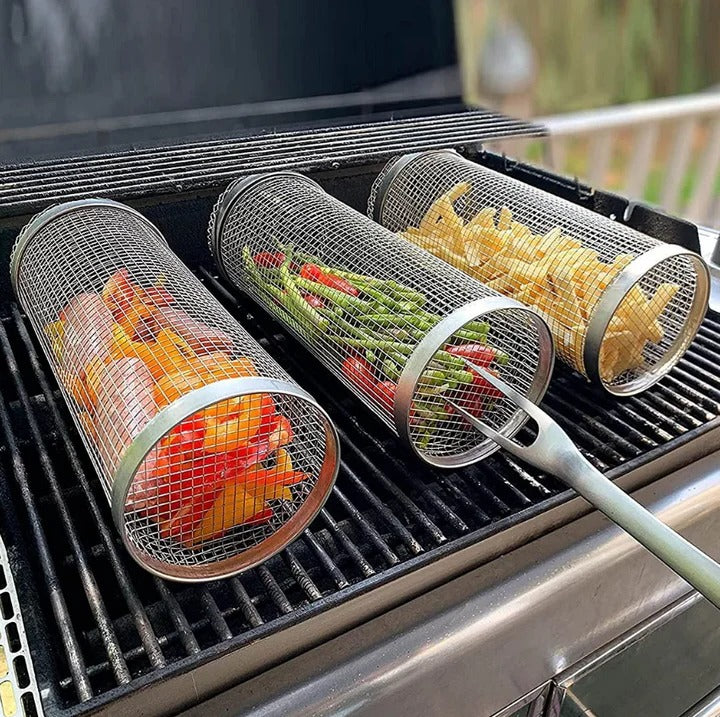 Panier de grill robuste à design rotatif pour grillades en plein air