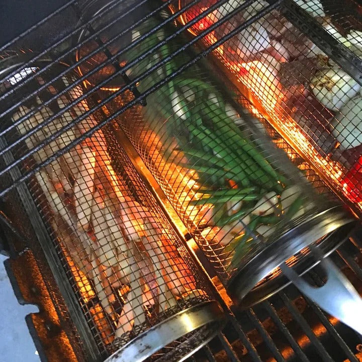 Panier de grill robuste à design rotatif pour grillades en plein air