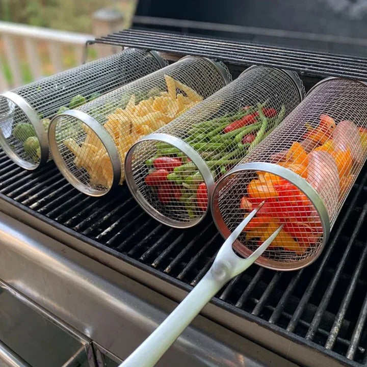 Panier de grill robuste à design rotatif pour grillades en plein air