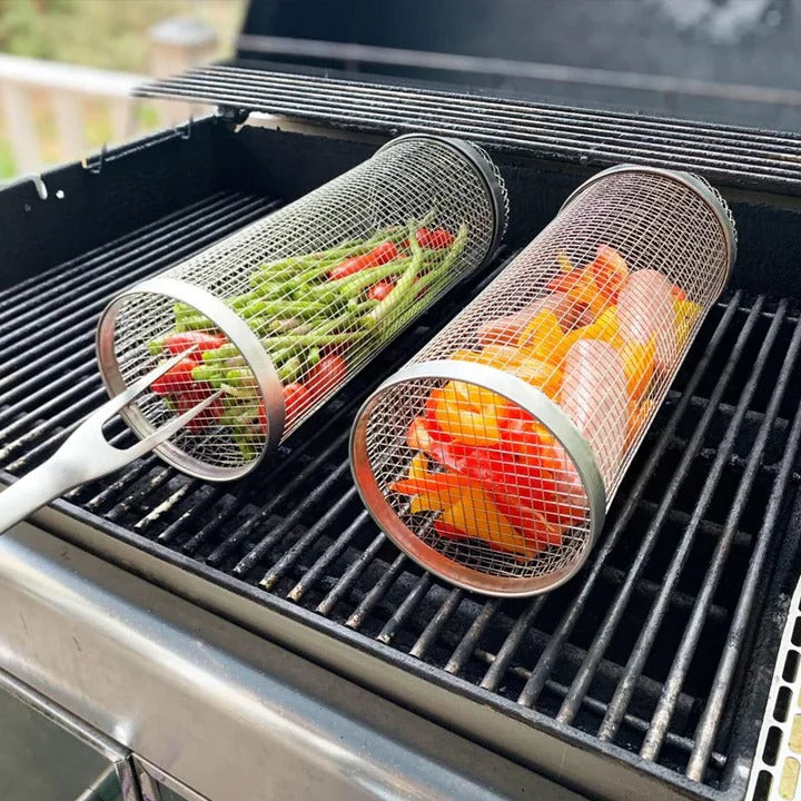 Panier de grill robuste à design rotatif pour grillades en plein air