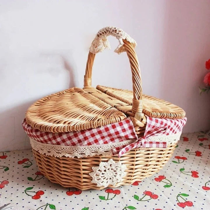 Panier de pique-nique en osier avec doublure en coton lavable