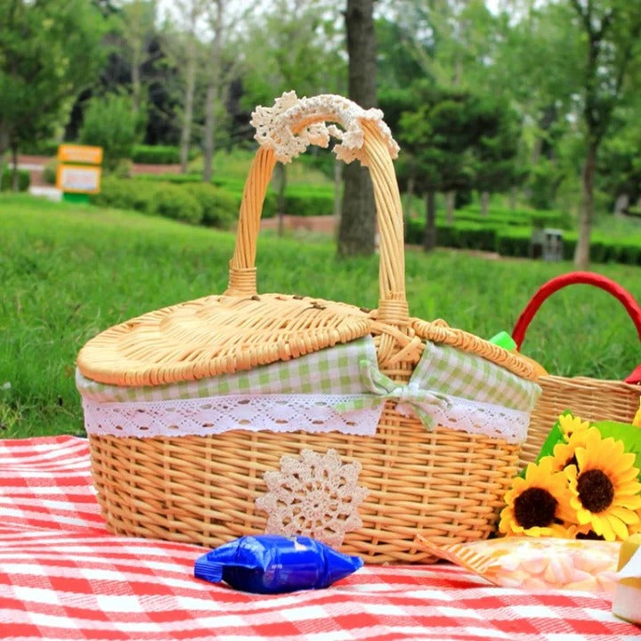 Panier de pique-nique en osier avec doublure en coton lavable