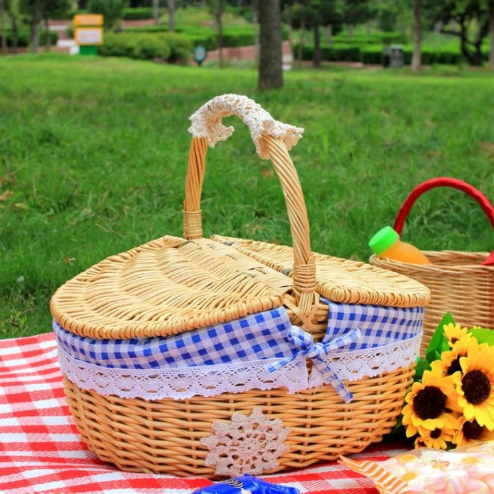 Panier de pique-nique en osier avec doublure en coton lavable