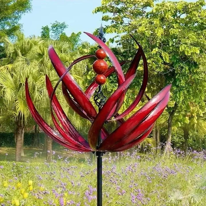 Éolienne décorative en métal résistante aux intempéries à double mouvement directionnel pour jardins