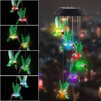 Carillons éoliens à énergie solaire avec batterie rechargeable intégrée, tubes métalliques résonnants et crochet décoratif