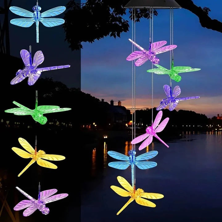 Carillons éoliens à énergie solaire avec batterie rechargeable intégrée, tubes métalliques résonnants et crochet décoratif