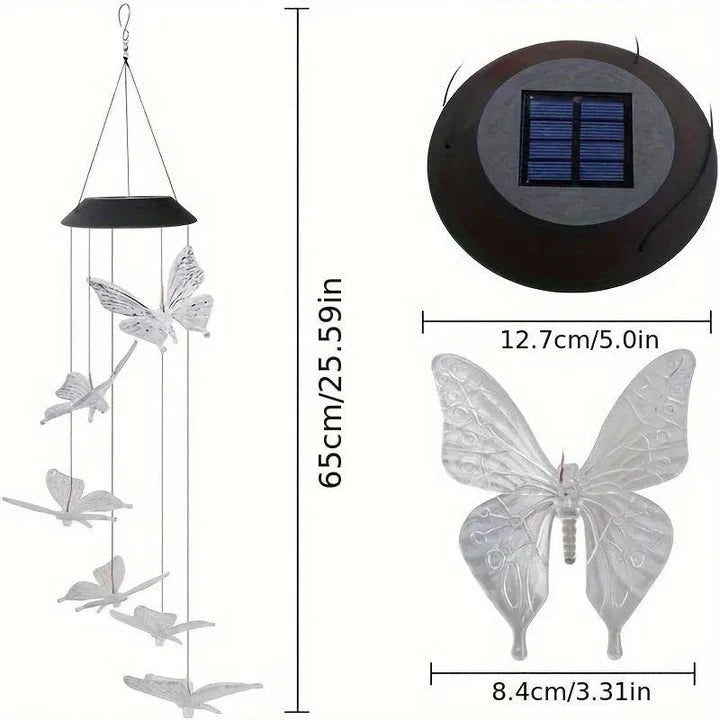 Carillons éoliens à énergie solaire avec batterie rechargeable intégrée, tubes métalliques résonnants et crochet décoratif
