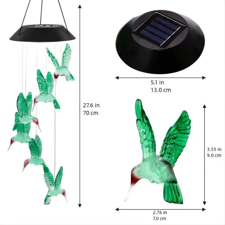 Carillons éoliens à énergie solaire avec batterie rechargeable intégrée, tubes métalliques résonnants et crochet décoratif