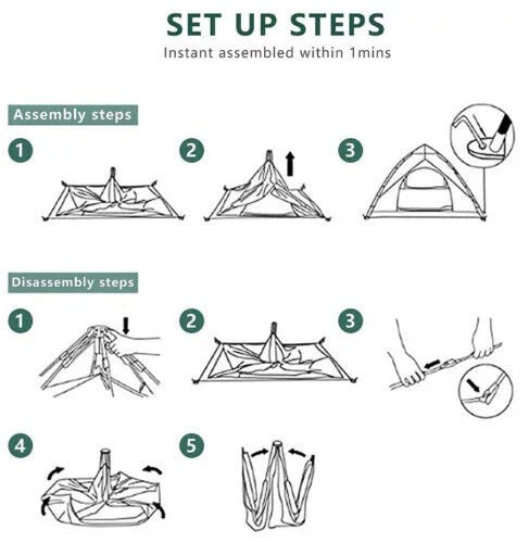 Tente pop-up instantanée, abri de camping 3-4 personnes à montage rapide, dôme d'extérieur léger