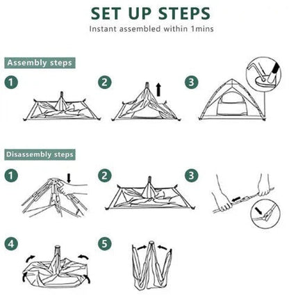 Tente pop-up instantanée, abri de camping 3-4 personnes à montage rapide, dôme d'extérieur léger