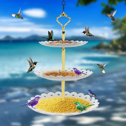 Combiné mangeoire à oiseaux et bain d'oiseaux suspendu à 3 niveaux