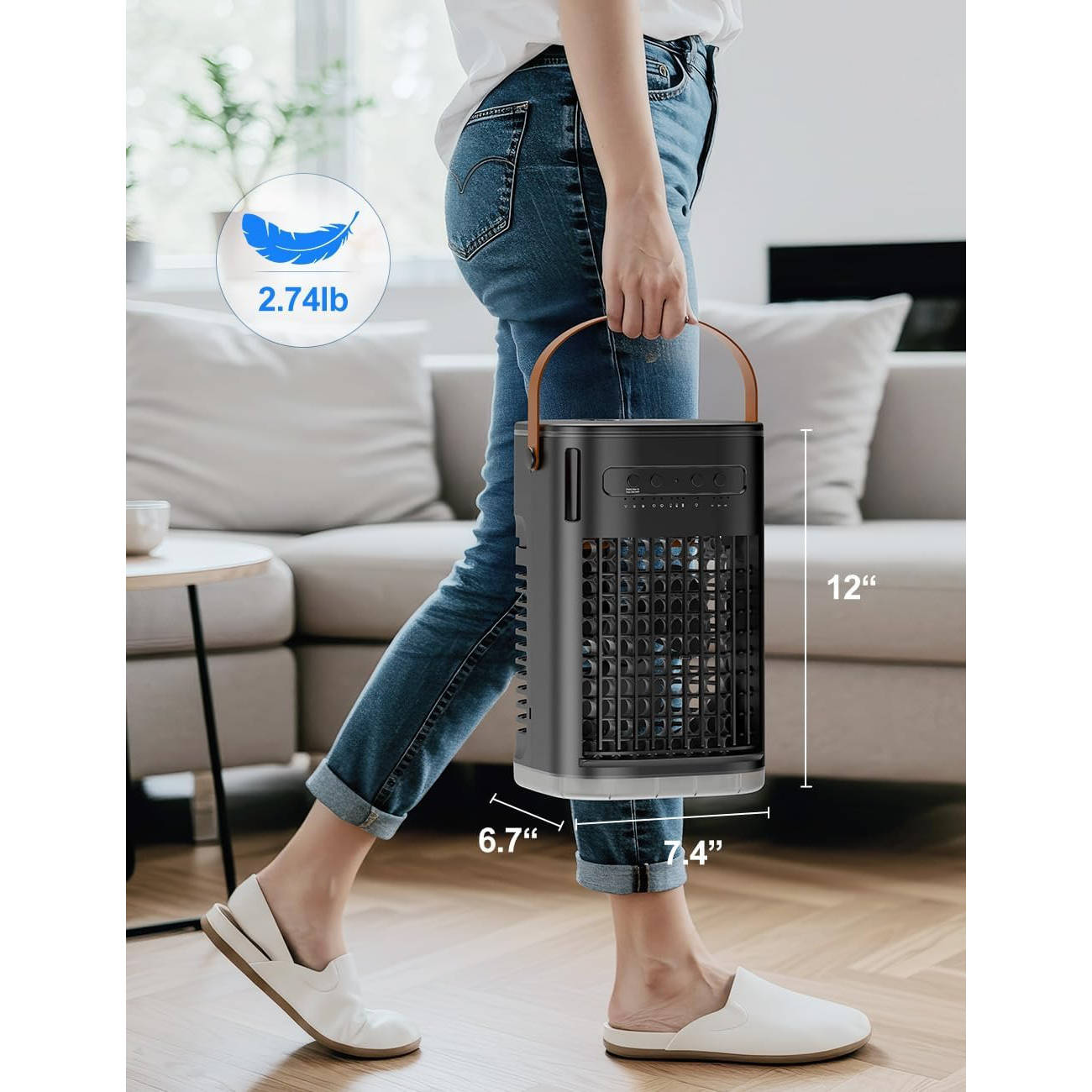 Climatiseur portable, refroidisseur d'air à évaporation avec réservoir d'eau 1,2 l et télécommande