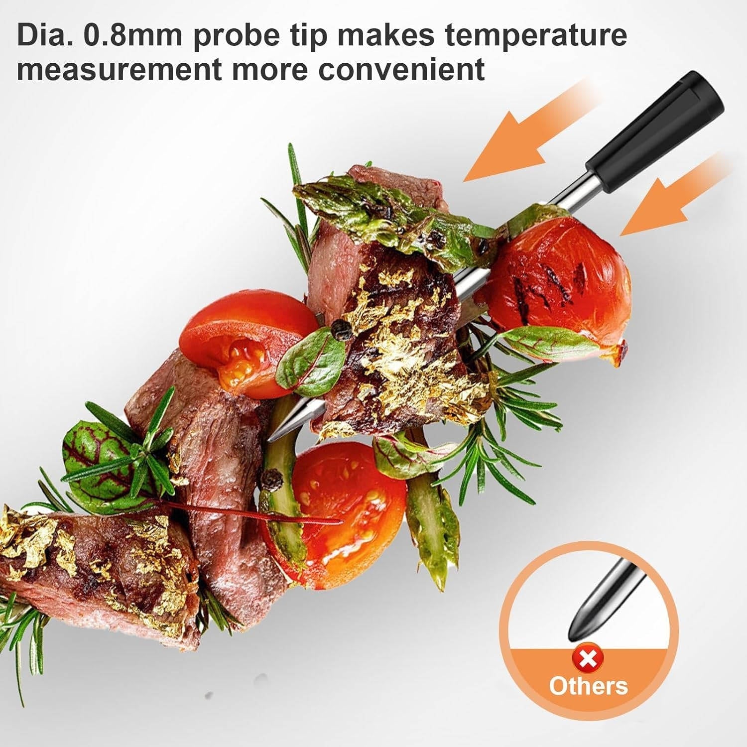 Thermomètre à viande sans fil avec contrôle par application, Bluetooth 5.2, longue portée, étanche IP68, sonde pour barbecue, fumoir, grill et four