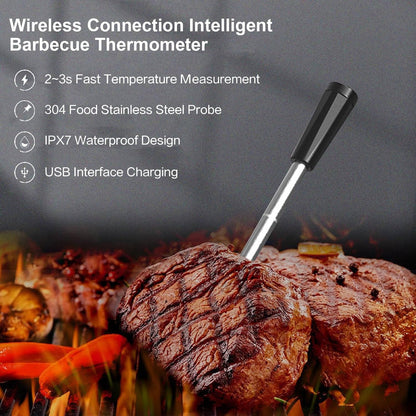 Thermomètre à viande sans fil avec contrôle par application, Bluetooth 5.2, longue portée, étanche IP68, sonde pour barbecue, fumoir, grill et four