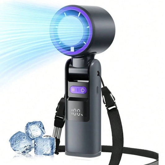 Ventilateur portable à main 3 en 1, mini-ventilateur turbo rafraîchissant avec lampe torche, ventilateur personnel rechargeable avec affichage LED de batterie