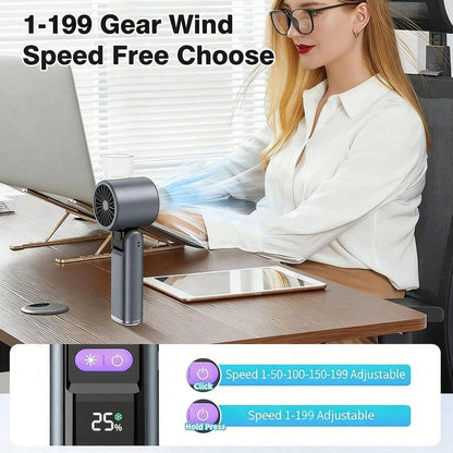 Ventilateur portable à main 3 en 1, mini-ventilateur turbo rafraîchissant avec lampe torche, ventilateur personnel rechargeable avec affichage LED de batterie
