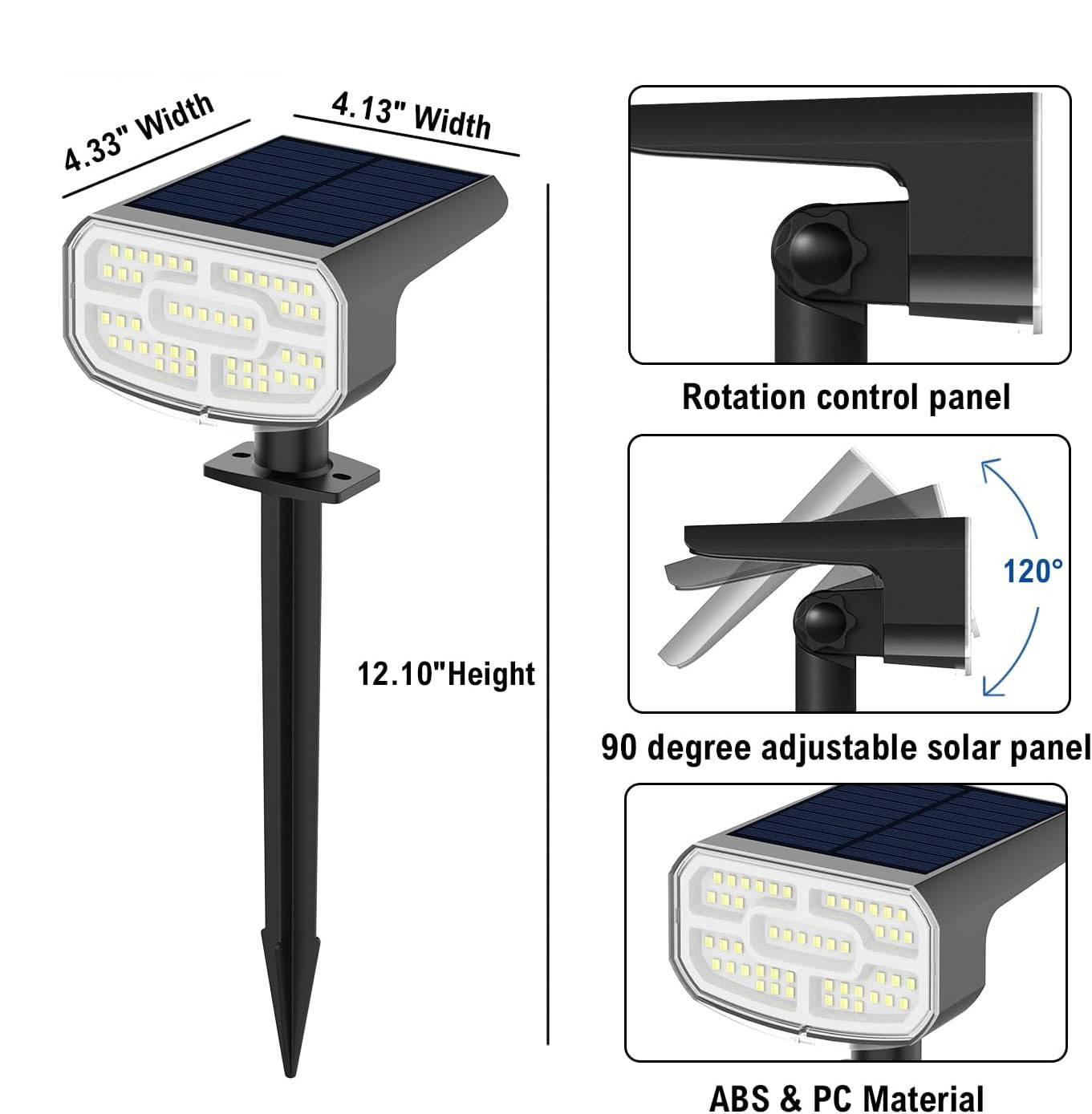 Spots solaires d'extérieur, projecteurs de jardin étanches IP65 avec 2 modes d'éclairage et activation automatique pour cour et paysage, lot de 4