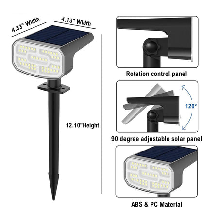 Spots solaires d'extérieur, projecteurs de jardin étanches IP65 avec 2 modes d'éclairage et activation automatique pour cour et paysage, lot de 4