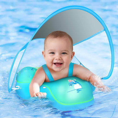 Bouée de piscine pour bébé avec pare-soleil UPF50+, flotteur gonflable anti-bascule pour tout-petit de 3 à 36 mois