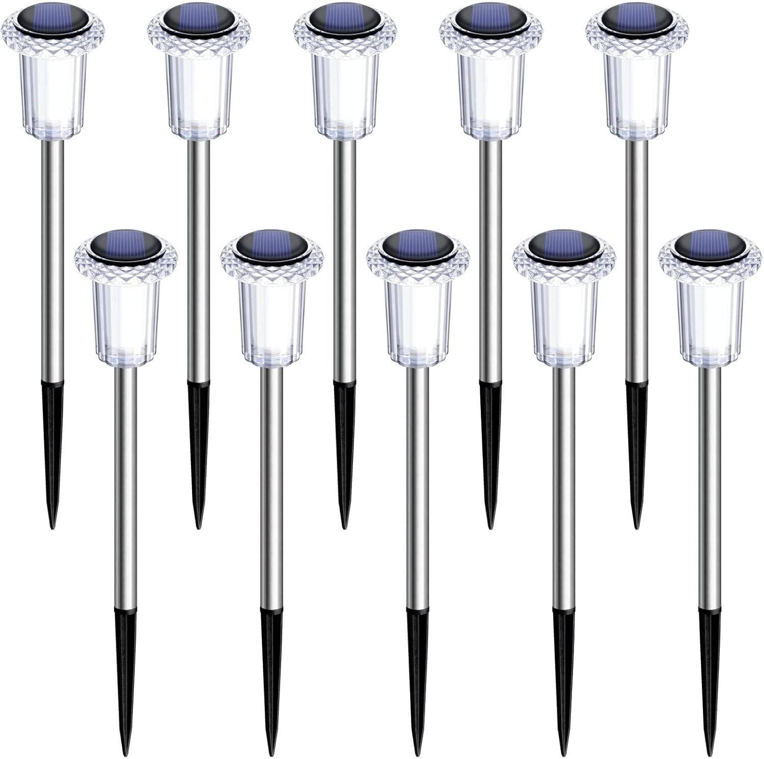 Lampes solaires d'extérieur étanches, lampes de chemin LED blanc froid pour jardins, allées et voies, lot de 10