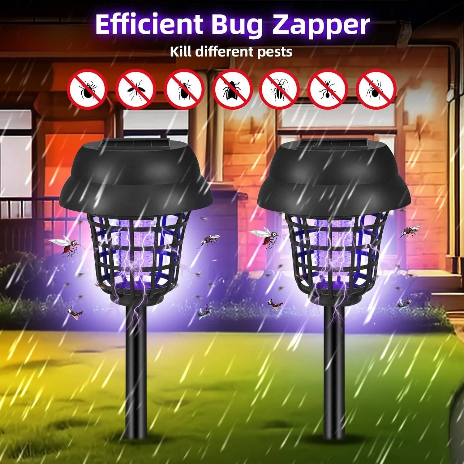 Lampe-piège à moustiques solaire pour terrasses, jardins et confort extérieur, contre moucherons, mouches et insectes, lot de 4