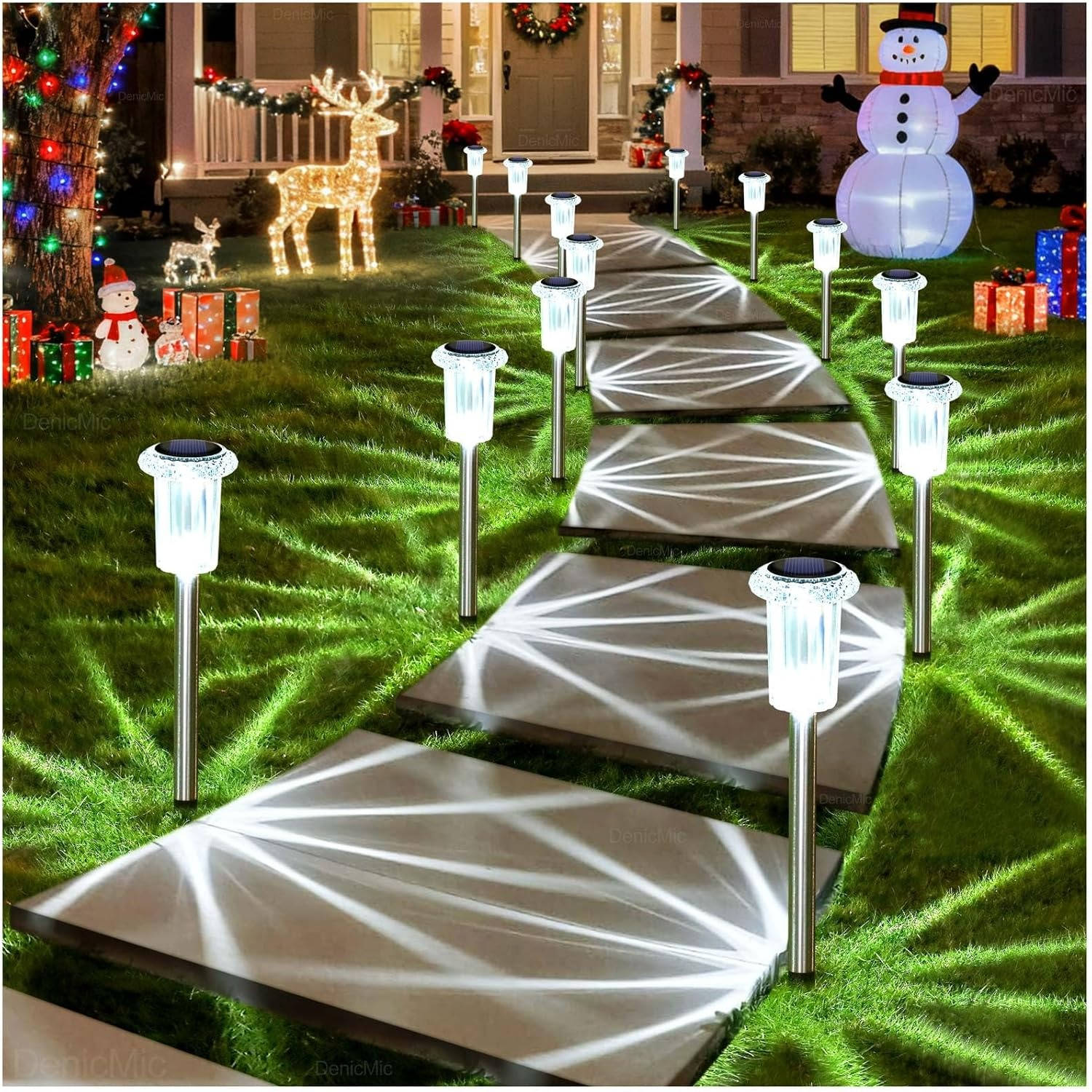 Lampes solaires d'extérieur étanches, lampes de chemin LED blanc froid pour jardins, allées et voies, lot de 10
