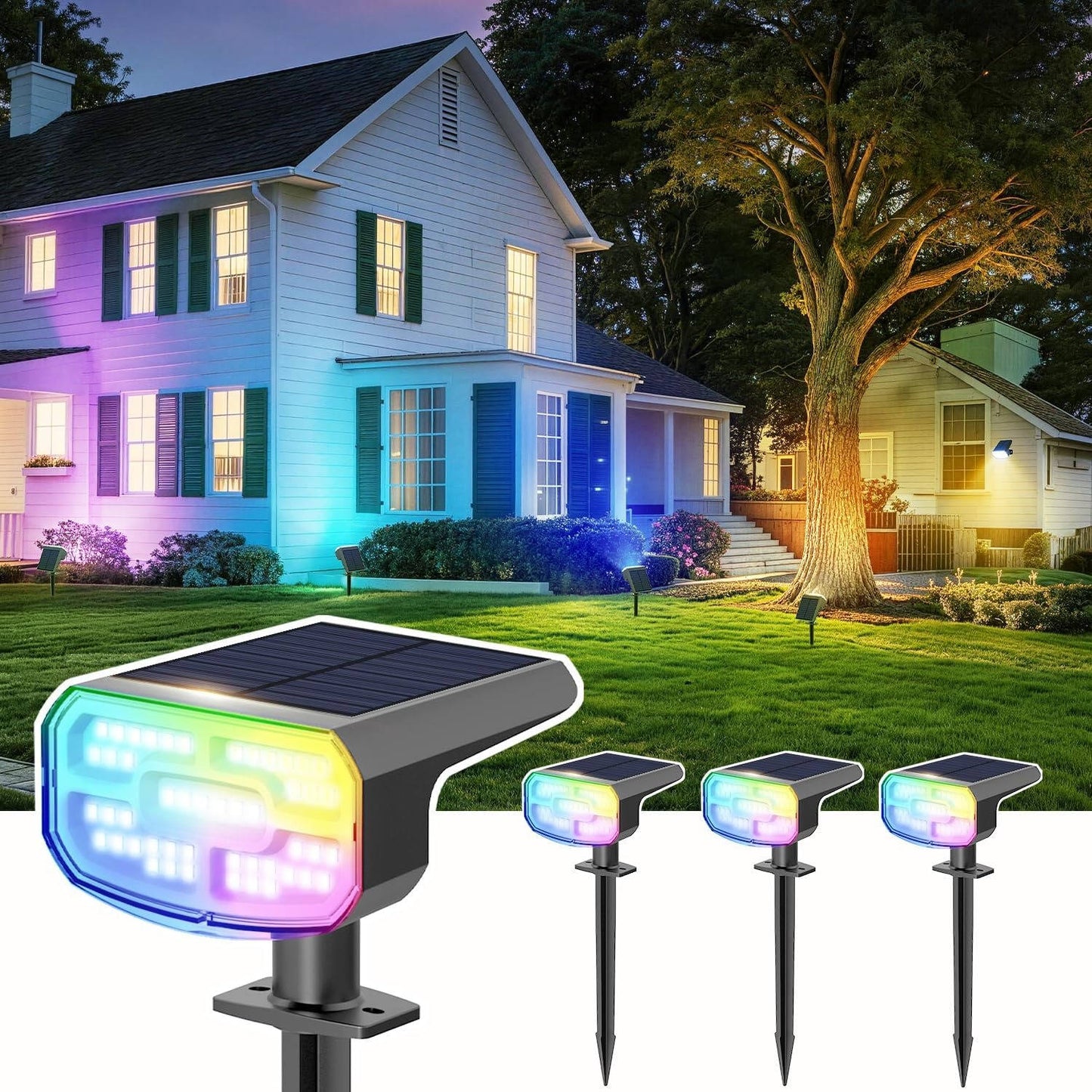 Spots solaires d'extérieur, projecteurs de jardin étanches IP65 avec 2 modes d'éclairage et activation automatique pour cour et paysage, lot de 4