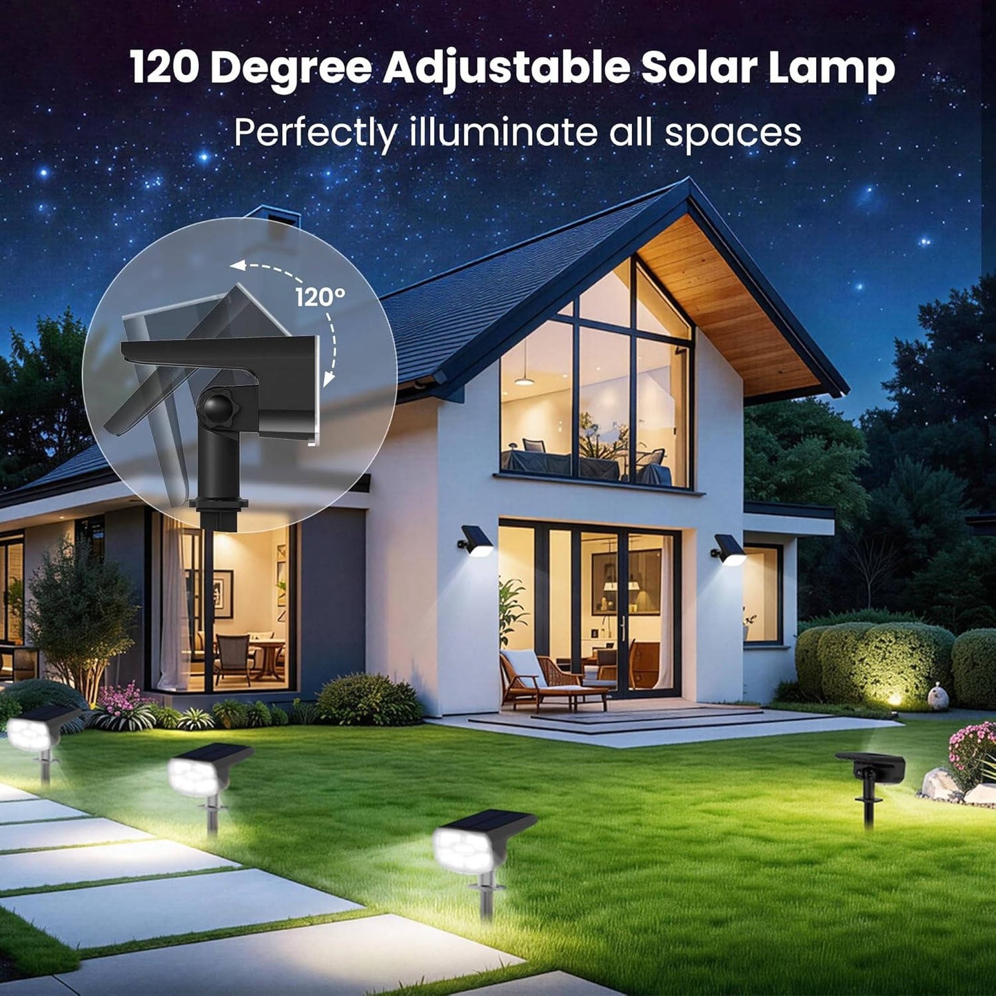 Spots solaires d'extérieur, projecteurs de jardin étanches IP65 avec 2 modes d'éclairage et activation automatique pour cour et paysage, lot de 4