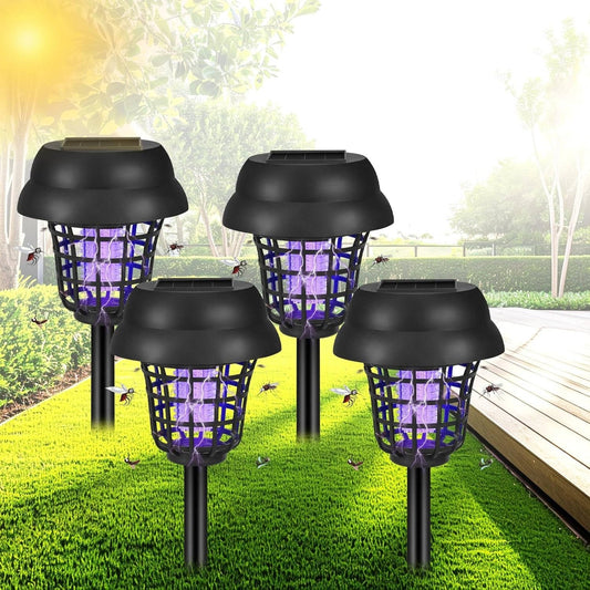 Lampe-piège à moustiques solaire pour terrasses, jardins et confort extérieur, contre moucherons, mouches et insectes, lot de 4