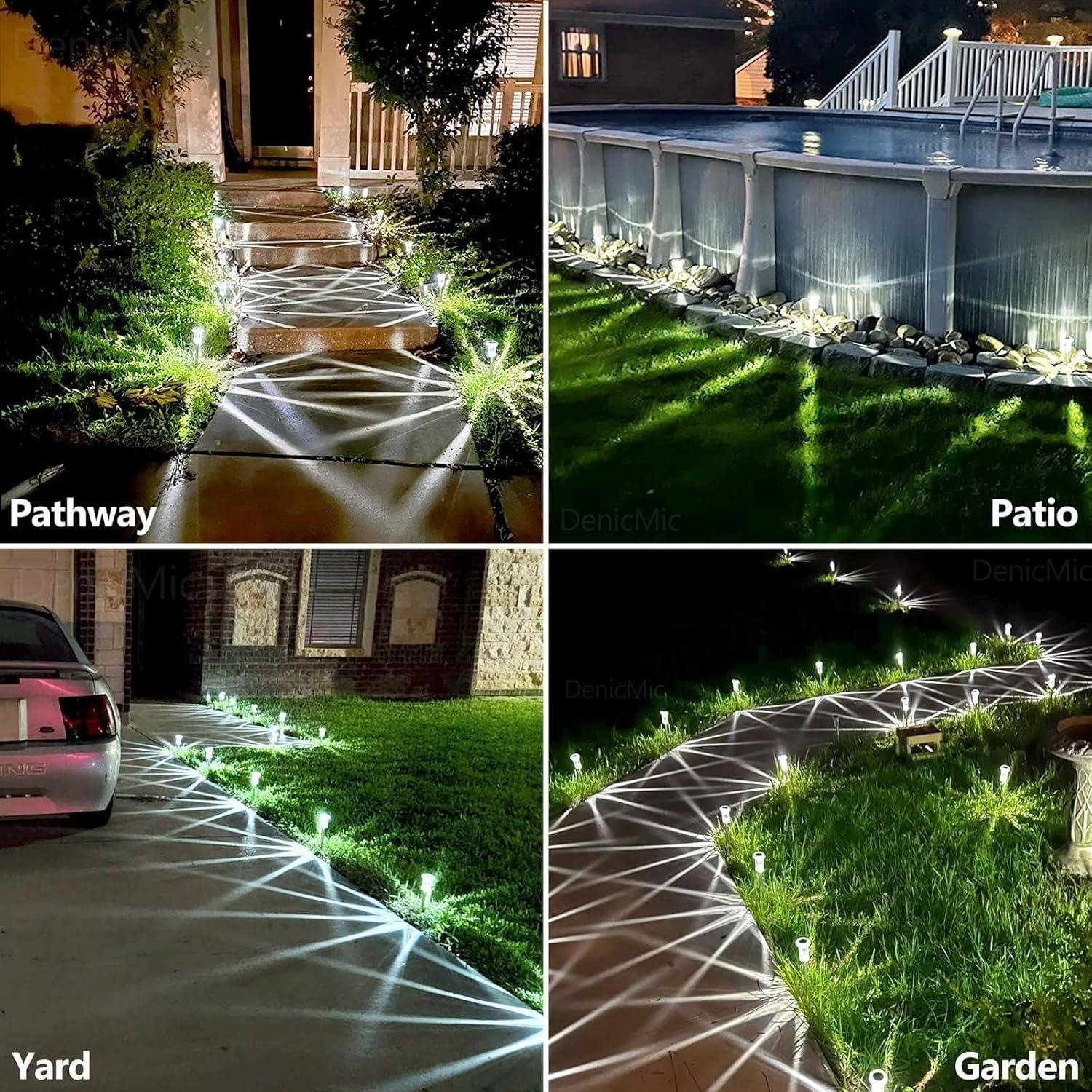 Lampes solaires d'extérieur étanches, lampes de chemin LED blanc froid pour jardins, allées et voies, lot de 10